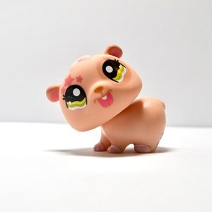 Littlest Pet Shop # 1341 Pink Brown Gerbil Hamster Guinea Pig Green Cartoon Eyes